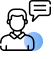 Ein grauer Icon einer Person mit zwei Sprechblasen, symbolisiert Kommunikation oder Chat.
