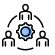 Drei Personen mit einem Zahnrad-Symbol in der Mitte, das Teamarbeit und Technologie darstellt.