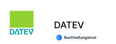 DATEV-Logo mit grünem Quadrat und blauem Schriftzug, daneben Text Buchhaltungstool.