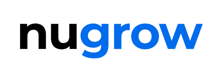 nugrow Wortmarke: „nu“ in Schwarz, „grow“ in Blau