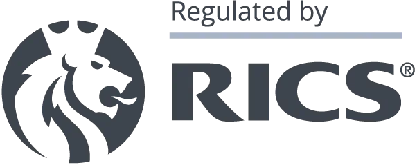 RICS logo with a stylized lion's head inside a circle and bold text reading RICS.