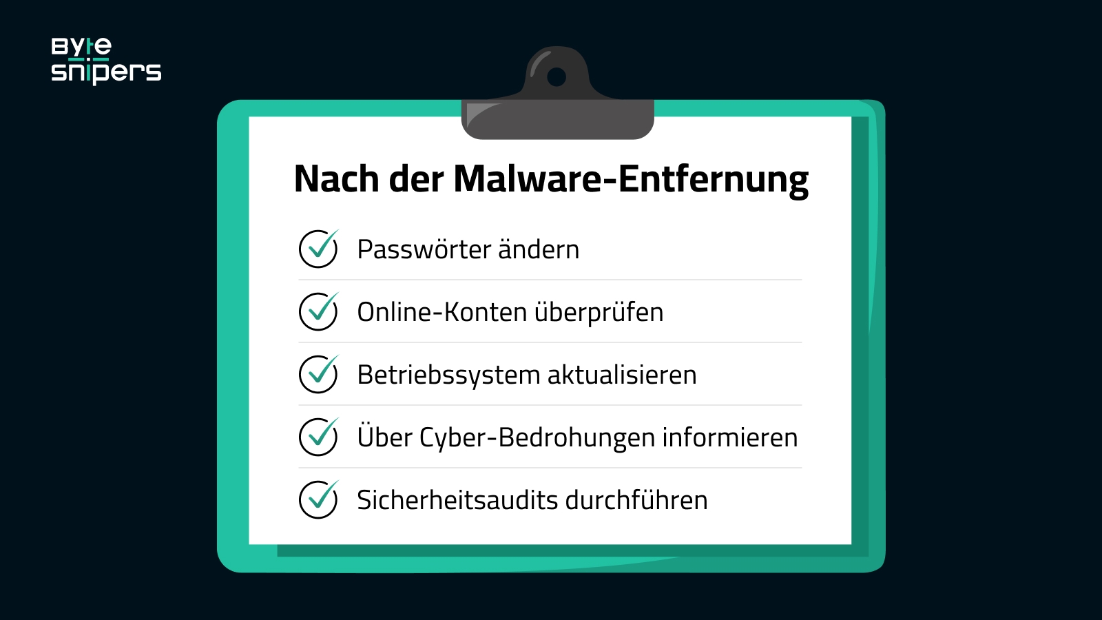 Checkliste mit wichtigen Maßnahmen nach erfolgreicher Malware-Entfernung zur Verbesserung der Computersicherheit