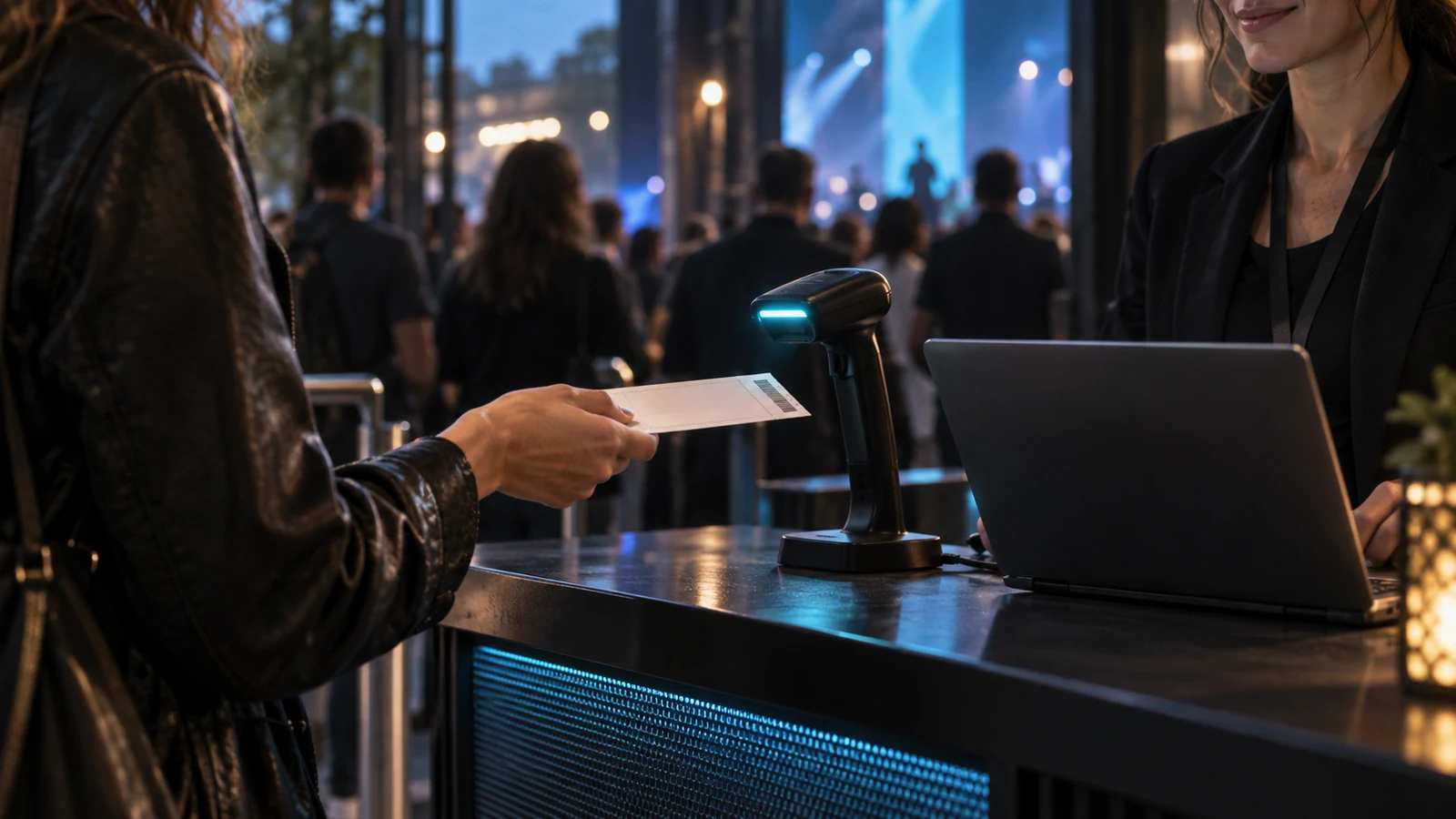 Ticket und Scanner an einem Check-in-Platz