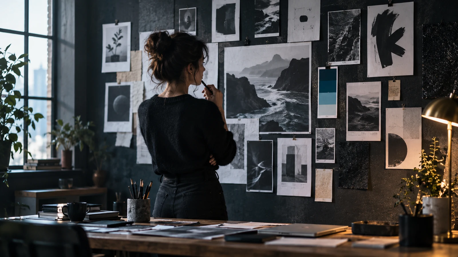 Recherchematerial und Farbmuster im Designatelier