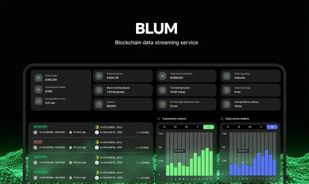 Blum blockchain data streaming service cover image.