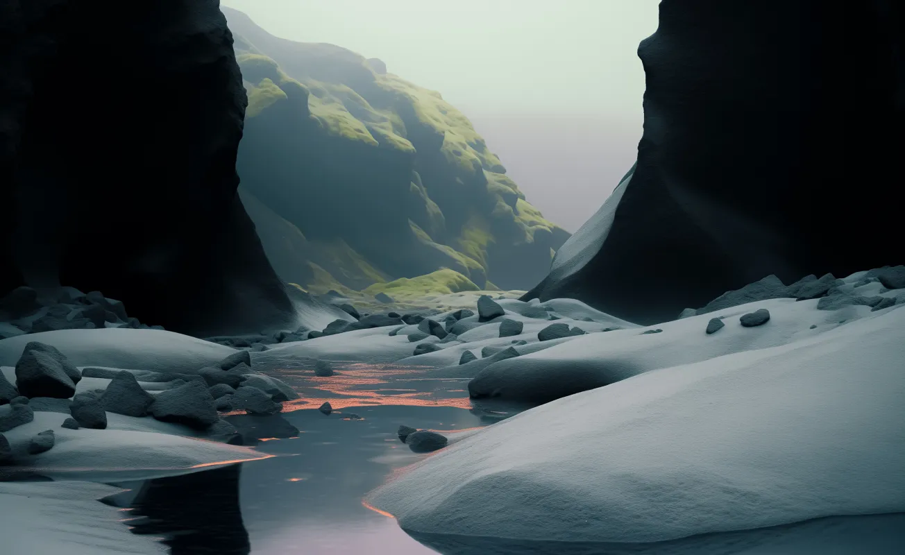 Motorcycle riding on a dirt road winding through a rocky desert canyon landscape.