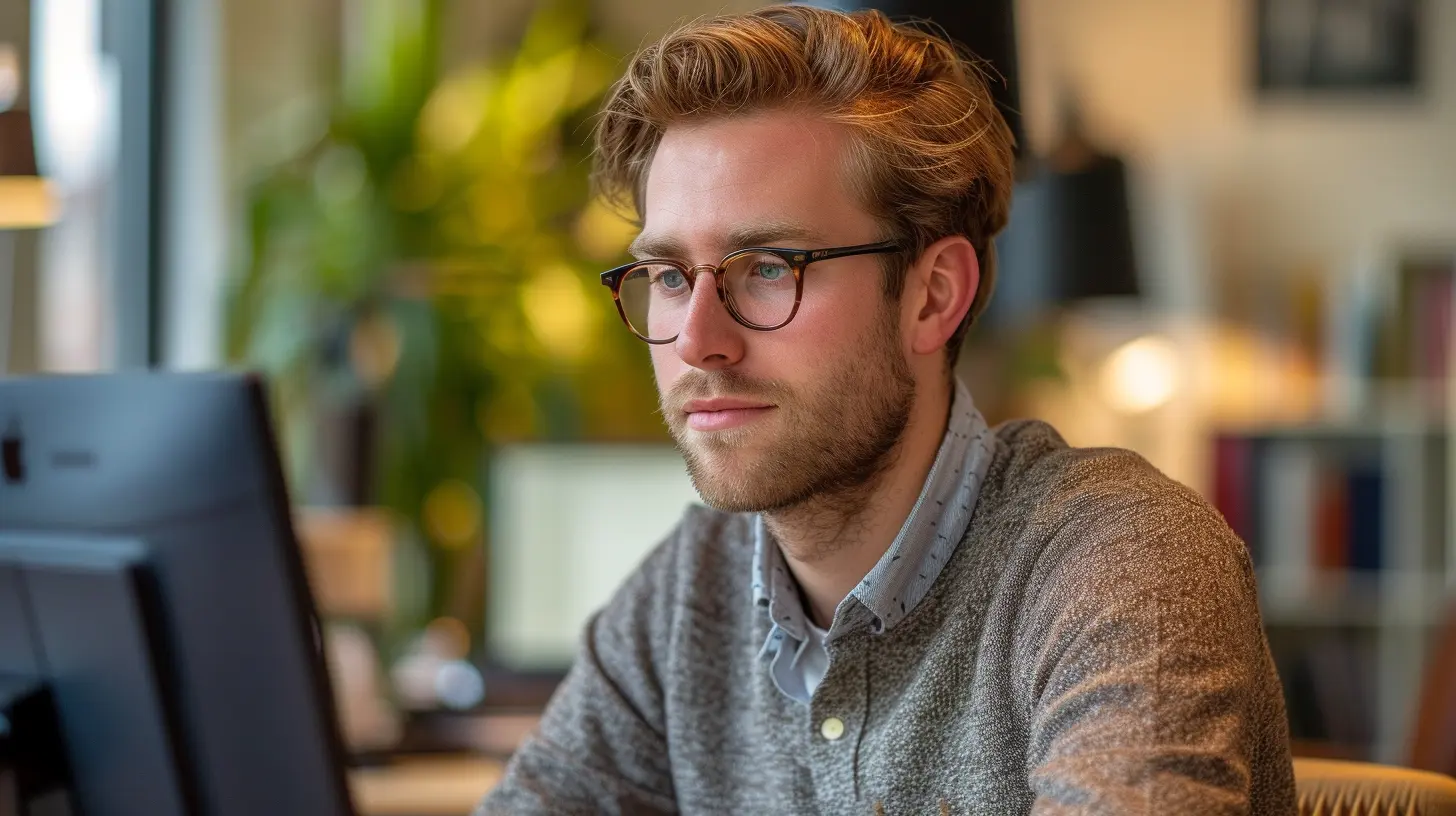 Man met bril kijkt geconcentreerd naar een scherm
