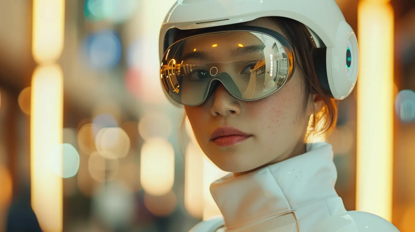 Vrouw met een futuristische bril en helm
