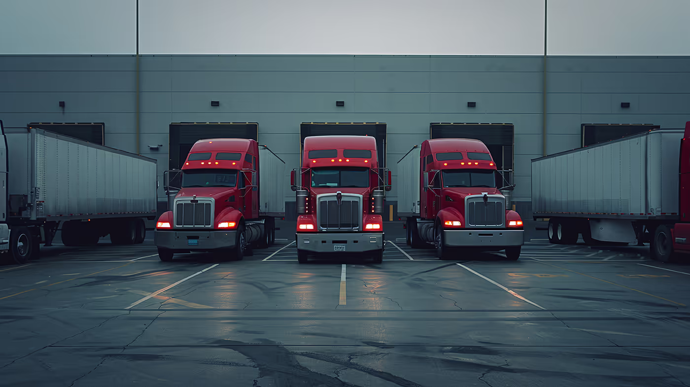 Shipping yard with trucks, highlighting the complexities of accessorial charges in logistics operations