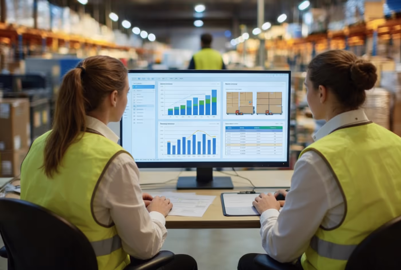 Logistics professionals analyzing shipping schedules and rate strategies during peak season.