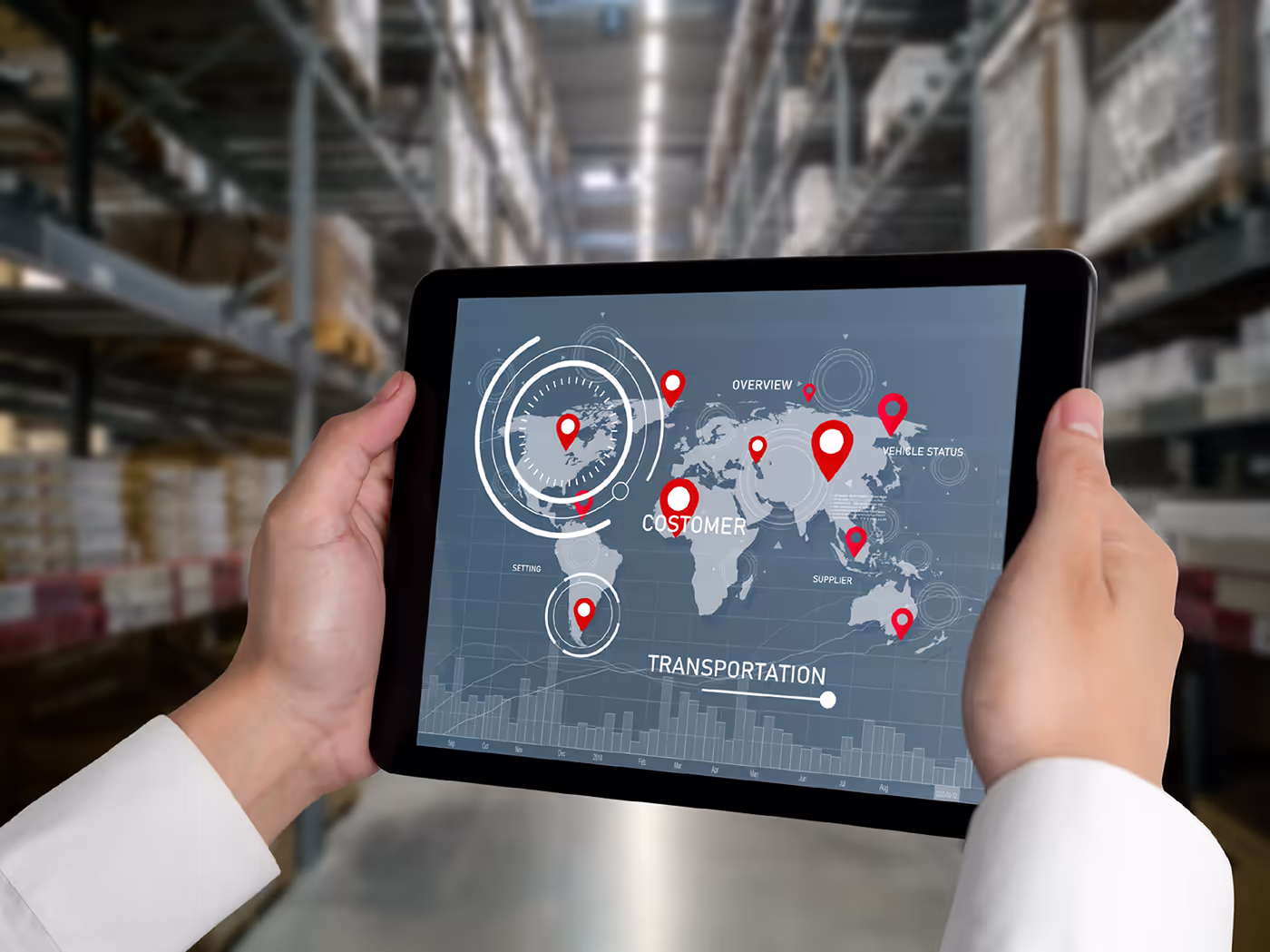 Logistics professional analyzes a digital map to optimize multi-stop delivery routes for regional distribution.