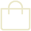 Minimalist icon of a beige shopping bag with handles on a white background.
