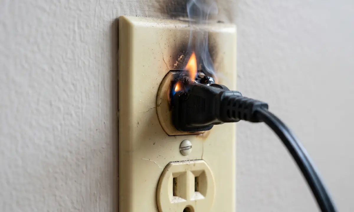 Burnt electrical outlet overheating fire
risk