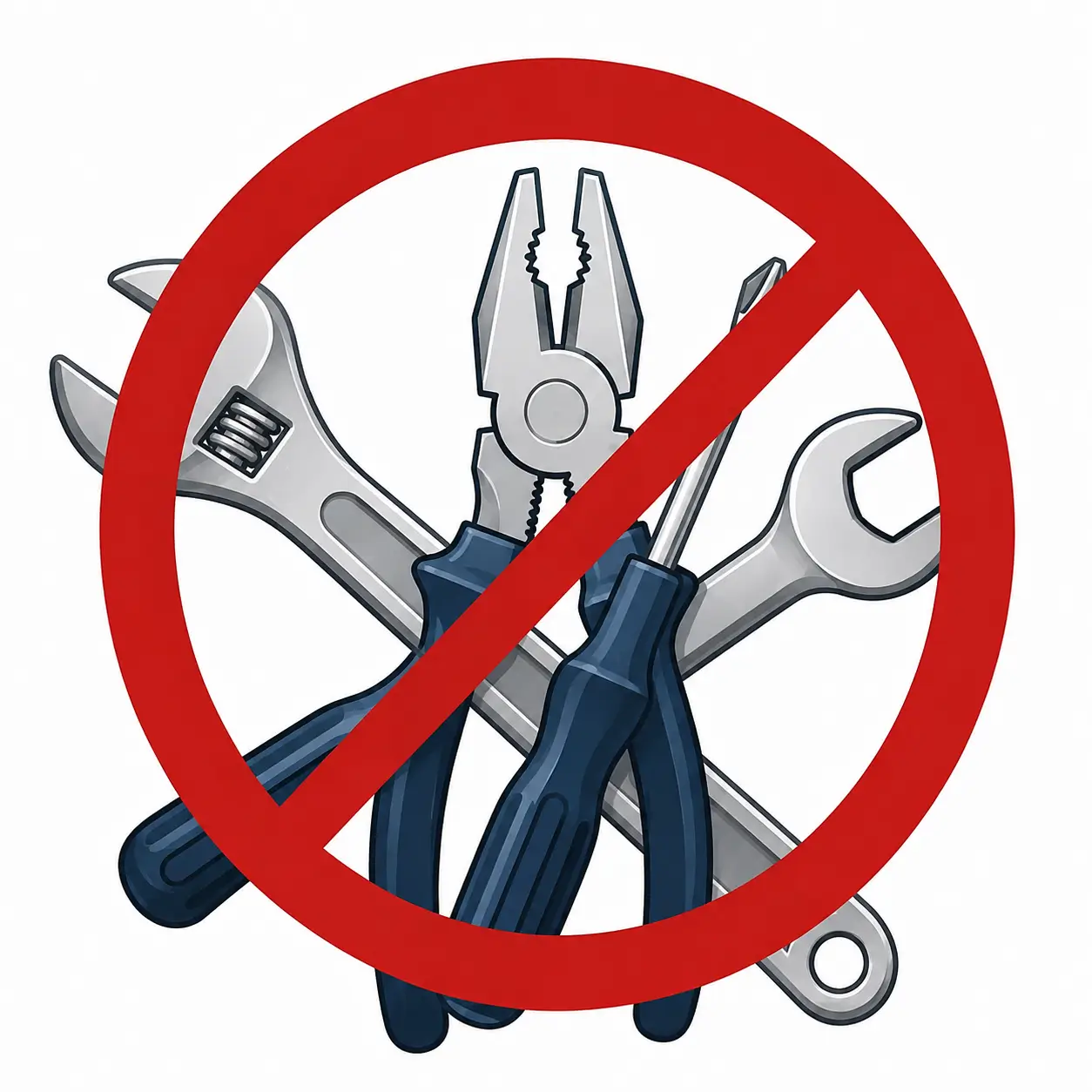 Illustration of tools behind a red stop symbol representing when continued furnace repairs no longer make sense and replacement may be the better option.
