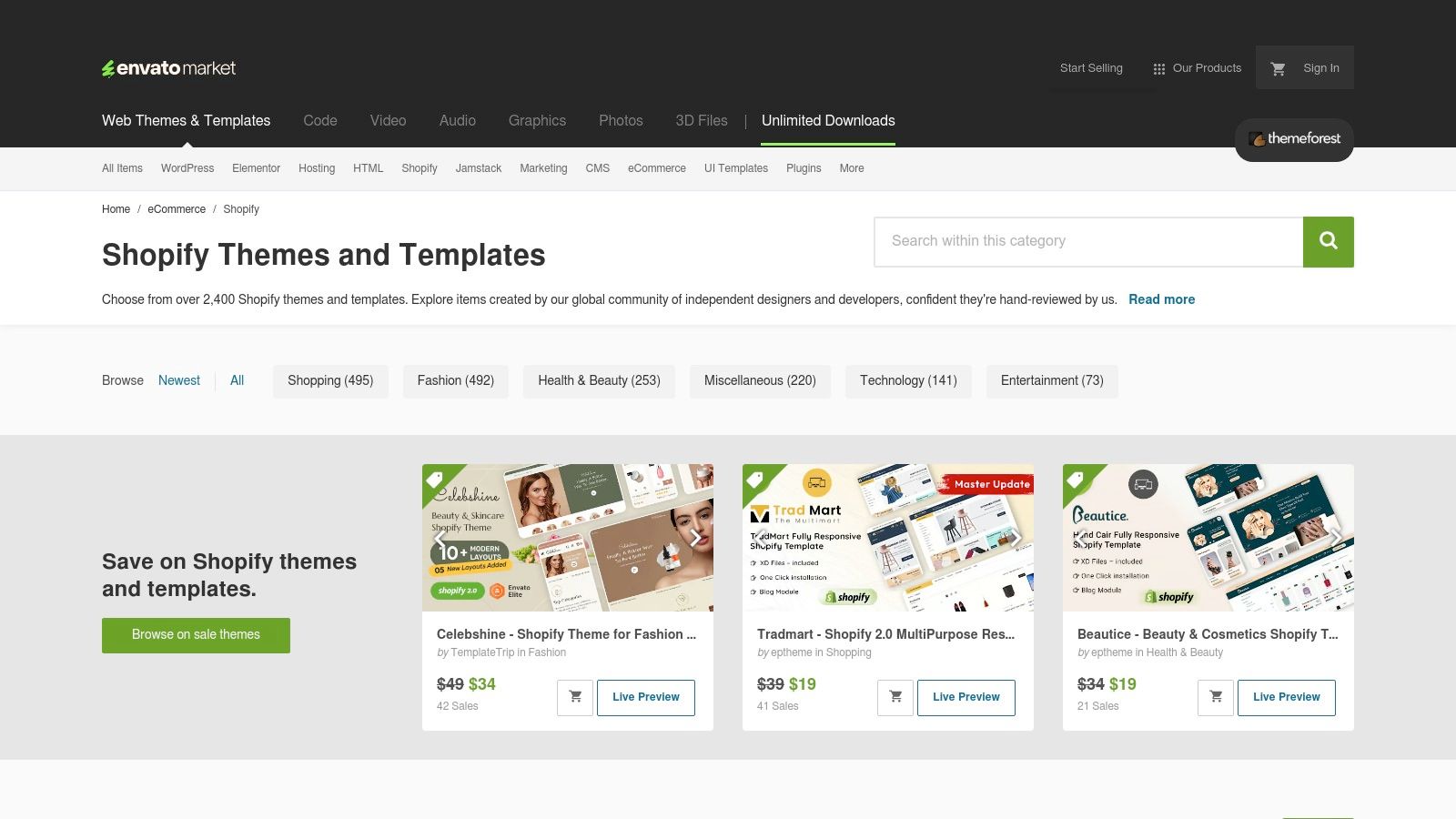 ThemeForest (Envato Market) – Shopify Category
