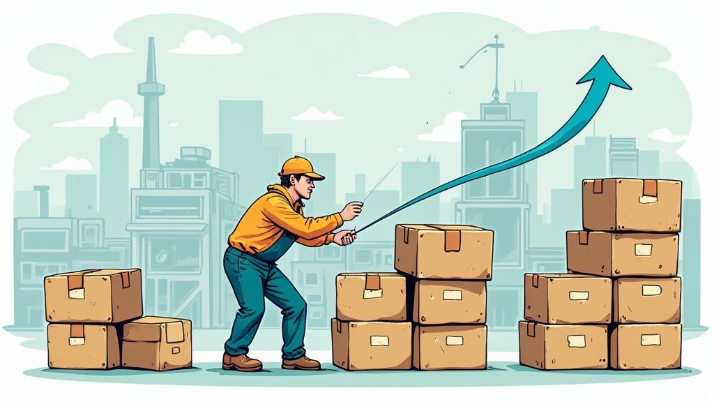 A person using a futuristic interface to manage supply chain and inventory logistics.