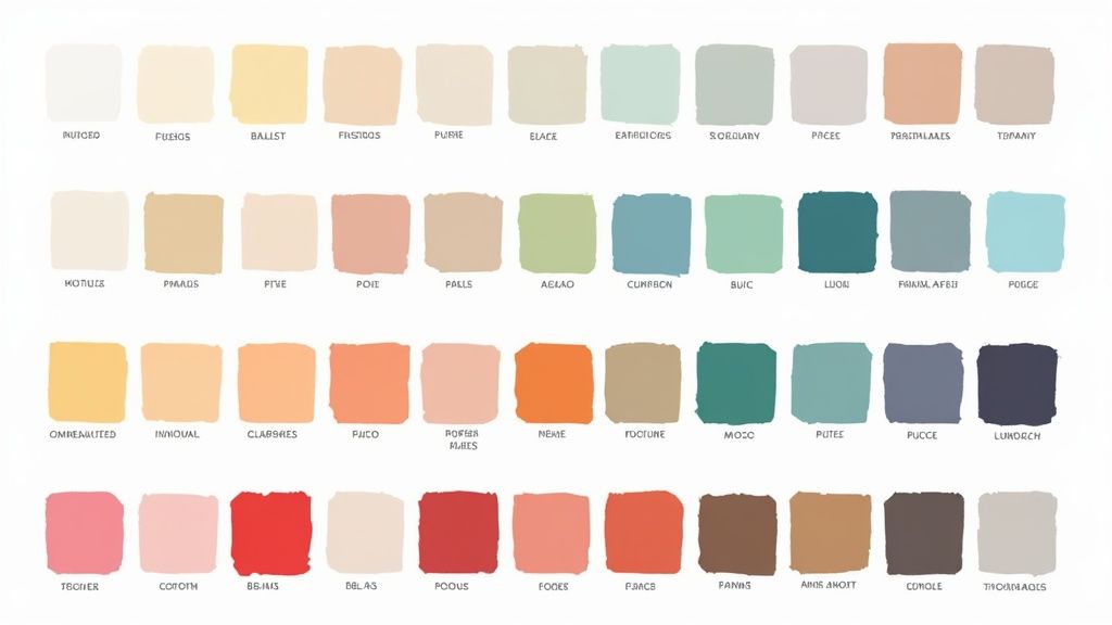 A collection of branded materials including business cards, a notebook, and a tote bag showcasing a consistent visual identity.