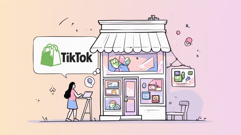 The official TikTok app in the Shopify App Store, showing its high rating and key features.