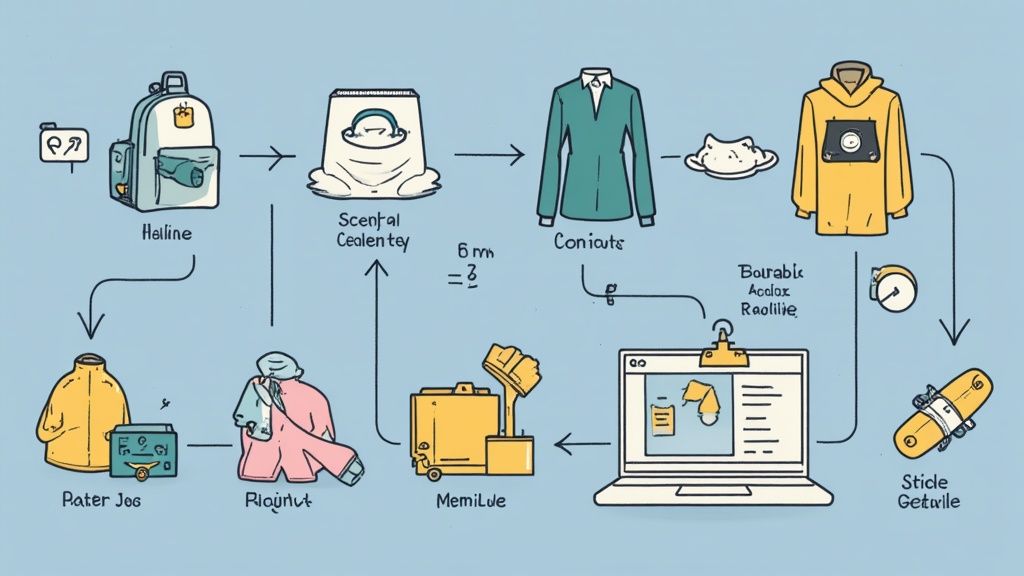 A person managing inventory on a laptop, with Shopify and TikTok logos visible.