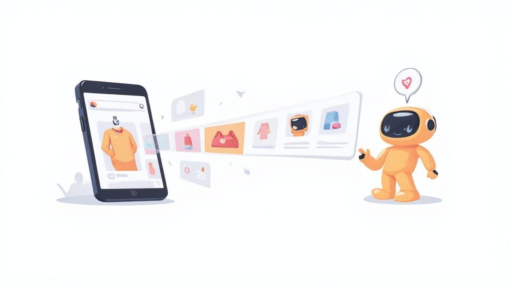 Person using a phone to perform a visual search on an ecommerce website.