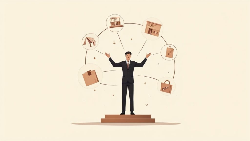 A warehouse manager using a tablet to oversee inventory and orders, illustrating an order management system in action.