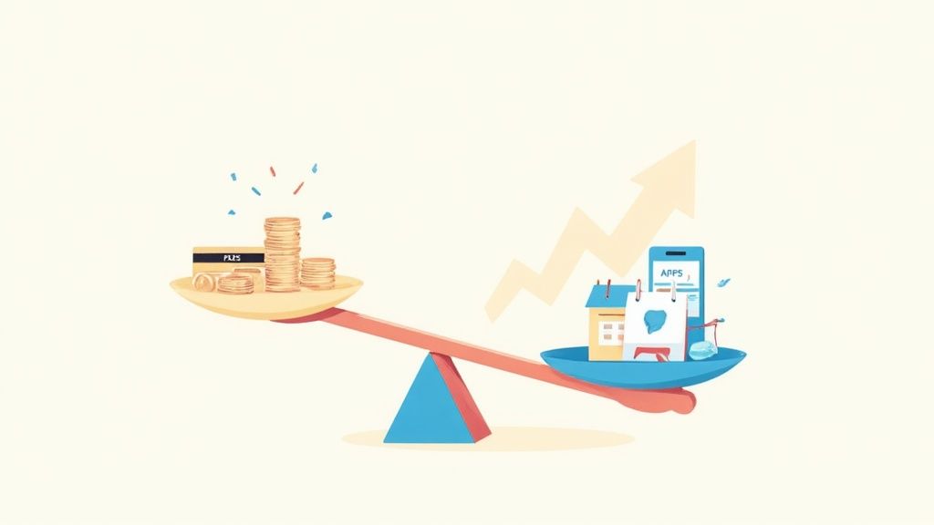 A person sitting at a desk analyzing financial charts and graphs on a computer screen, representing the true cost of an e-commerce platform.