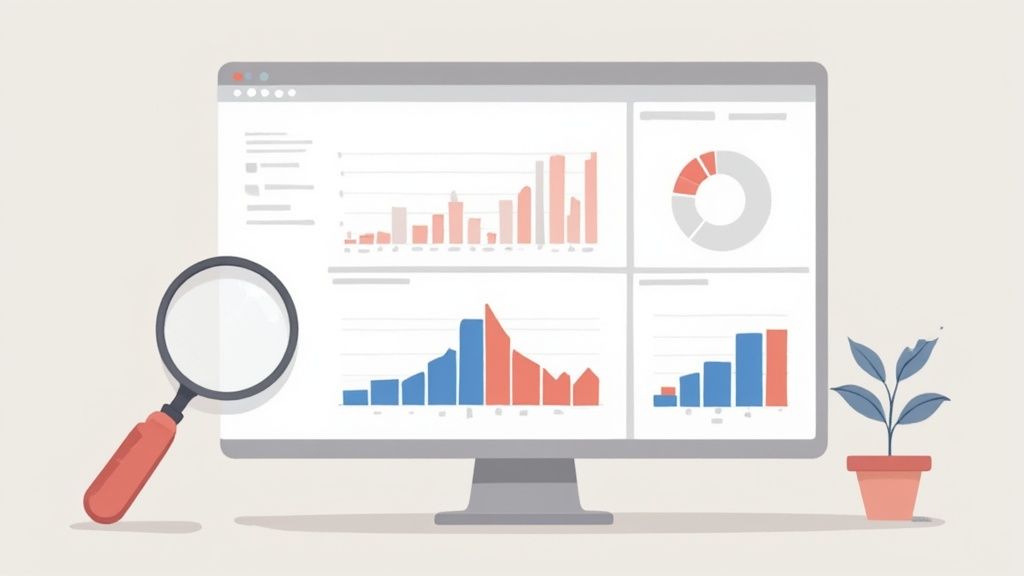 A person pointing at a data visualization chart on a large screen during a meeting