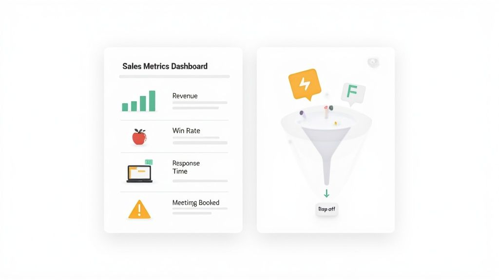 A dashboard showing various sales metrics and charts on a screen