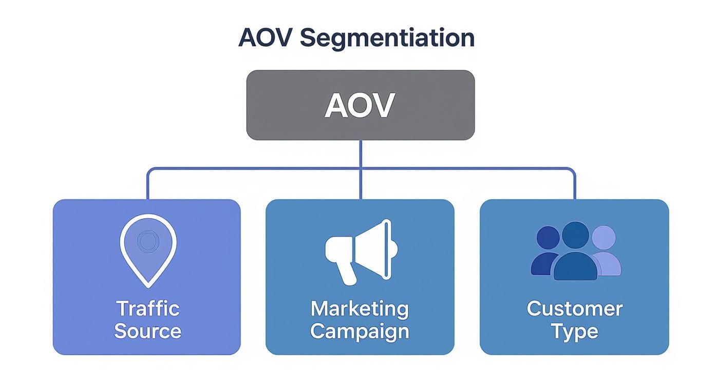 Diagram showing AOV segmentation by traffic source, marketing campaign, and customer type categories