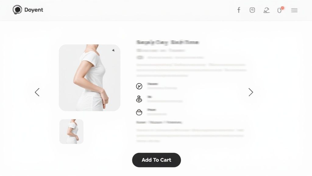 A woman models a simple white short-sleeved t-shirt on an e-commerce product page.