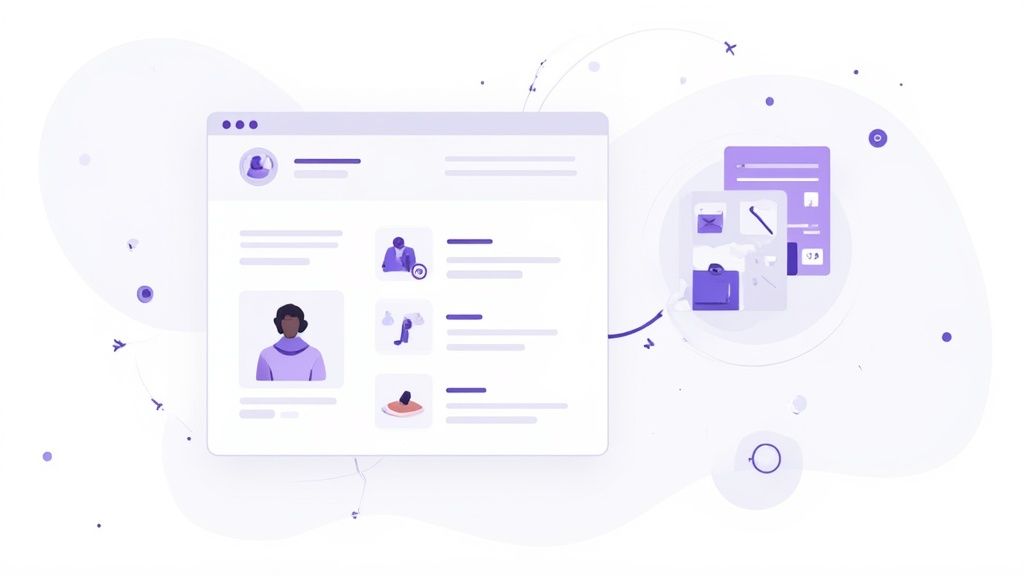 A digital interface displaying user profiles and documents, representing data management and digital workflows.