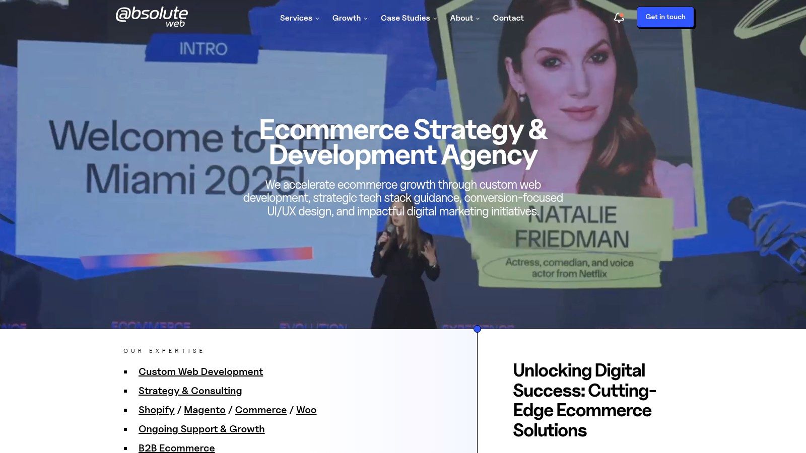 The homepage of the Absolute Web agency, showcasing their focus on full-service eCommerce solutions.