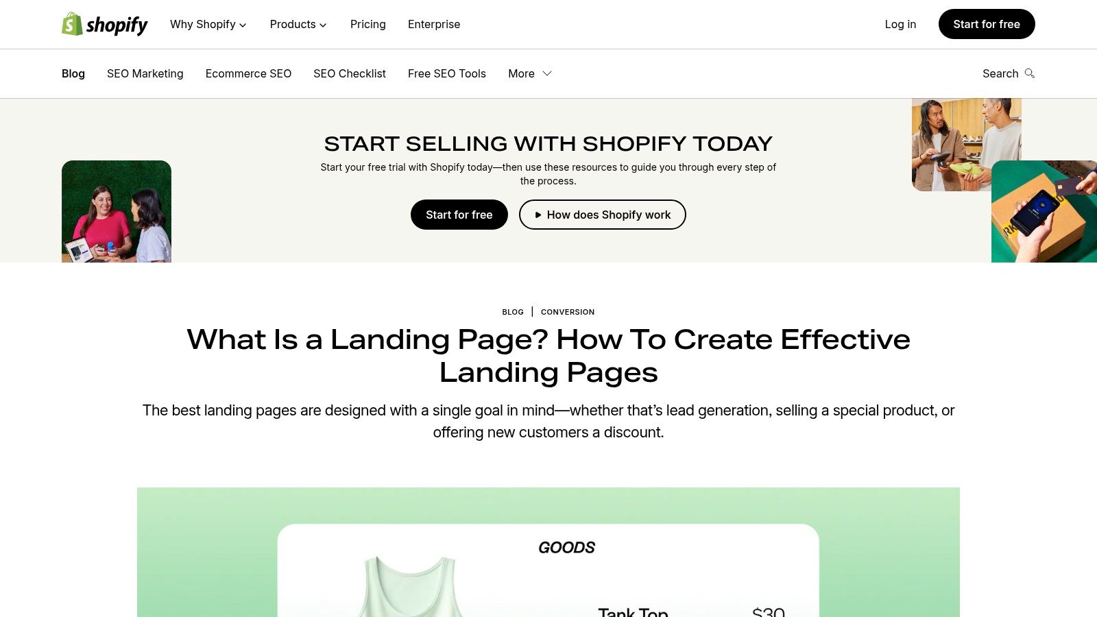 Shopify (Blog: What Is a Landing Page? How To Create Effective Landing Pages)