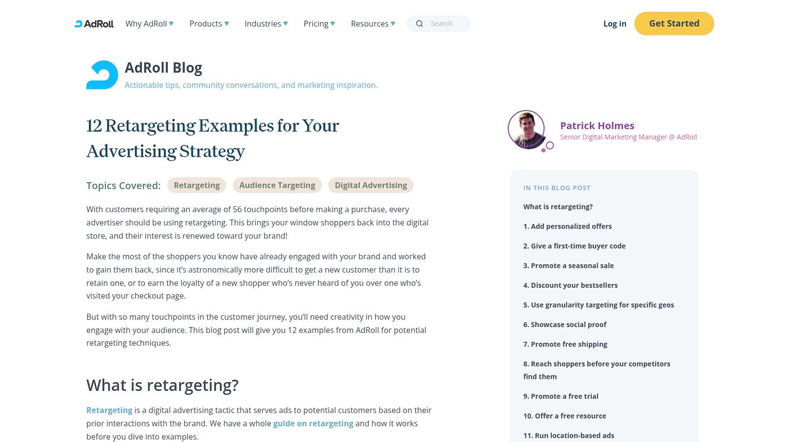 AdRoll – “12 Retargeting Examples” (Guided Examples + Tactics)