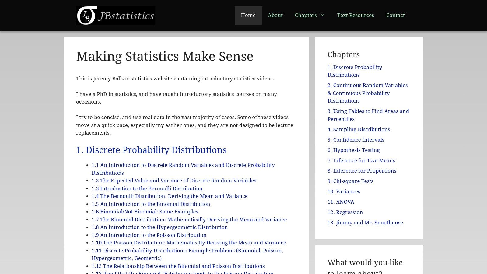 JB Statistics (Jeremy Balka)