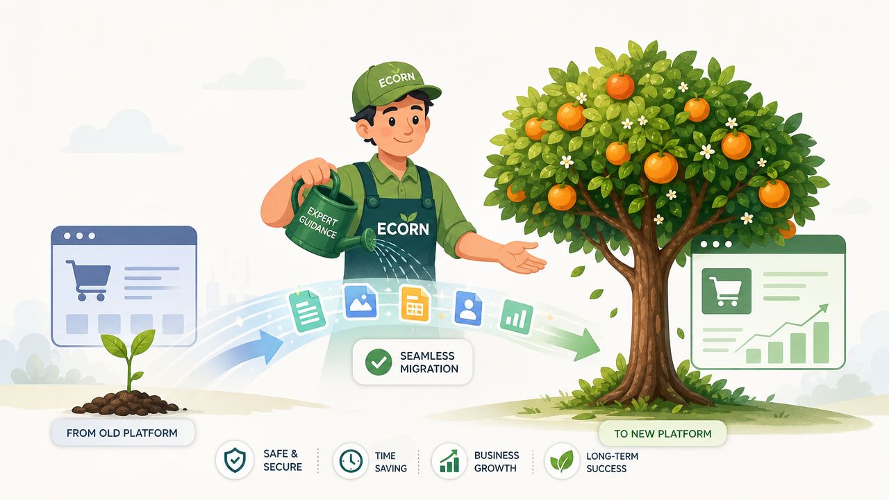 A professional gardener representing Ecorn helps with seamless ecommerce platform migration for business growth and long-term success.