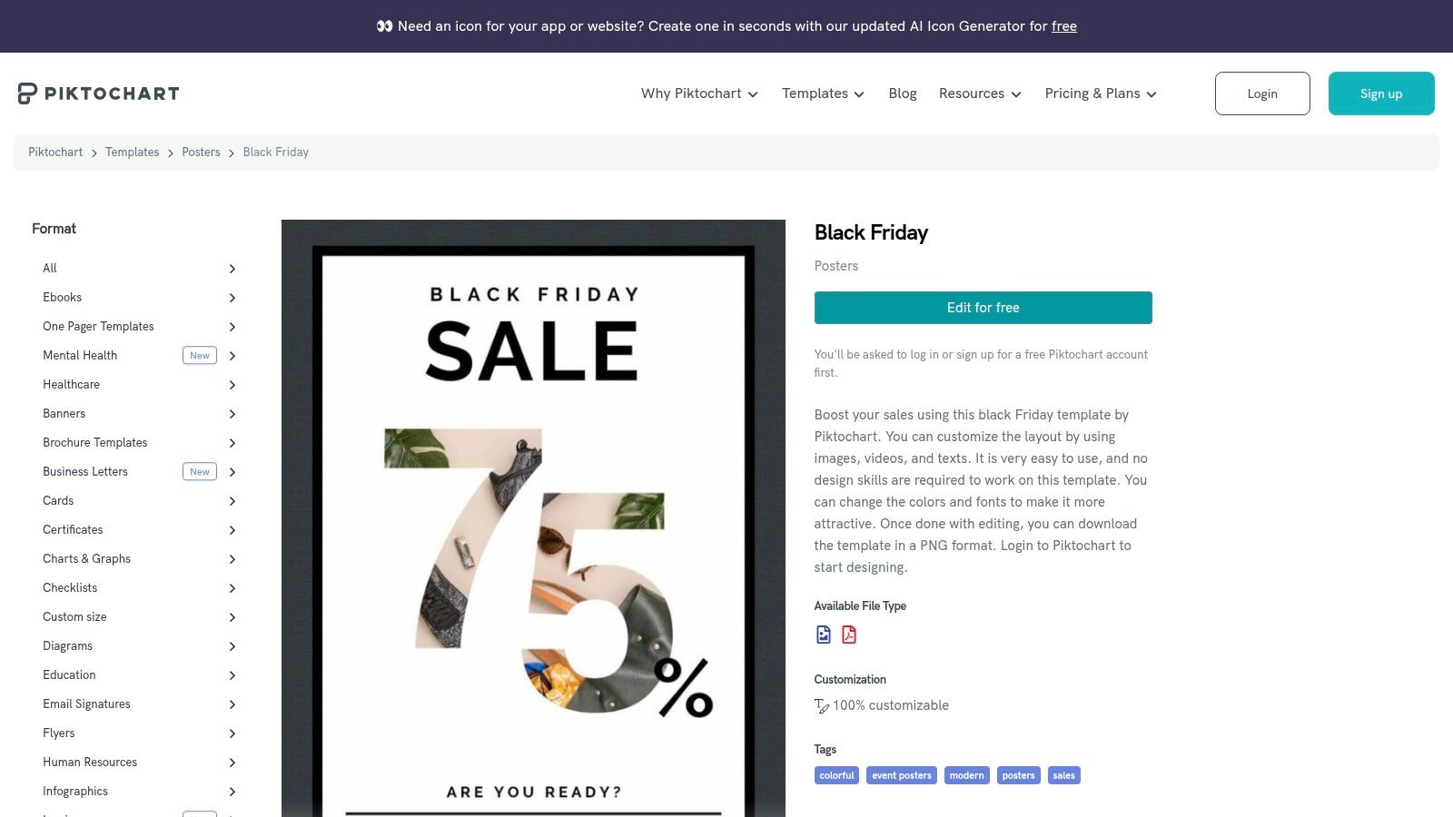 Piktochart – Black Friday poster/sell‑sheet templates