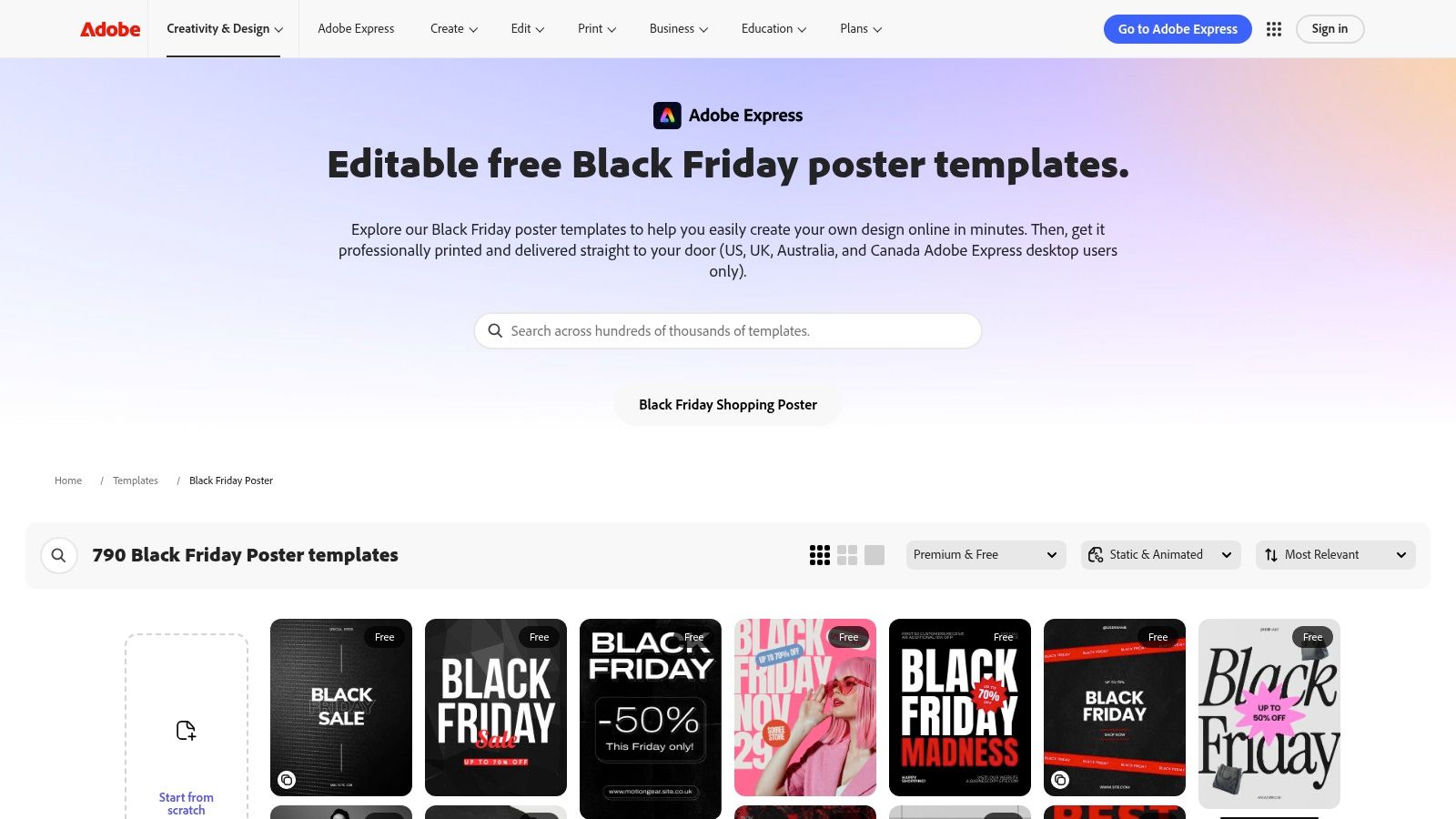 Adobe Express – Black Friday poster and banner templates