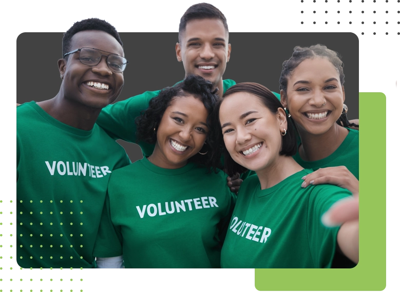 An image of a group of volunteers of different ethnicity.