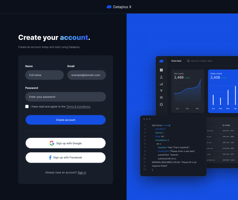 Sign Up - Dataplus X Webflow Template