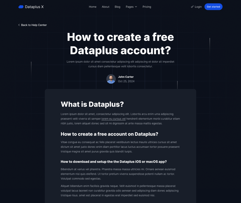Help Center Single - Dataplus X Webflow Template