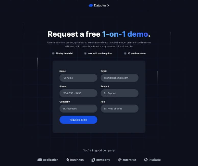 Request a Demo - Dataplus X Webflow Template