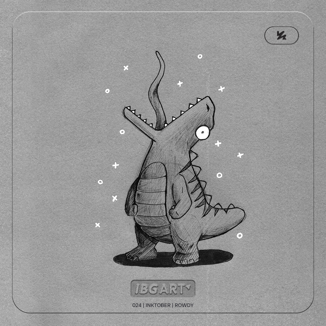 A drawing of a cute dinosaur clenching his fist, while scream at the top of his lungs