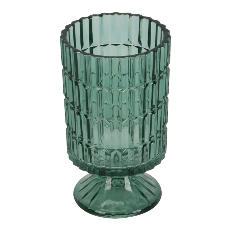 Green glass textured vase with pedestal base.