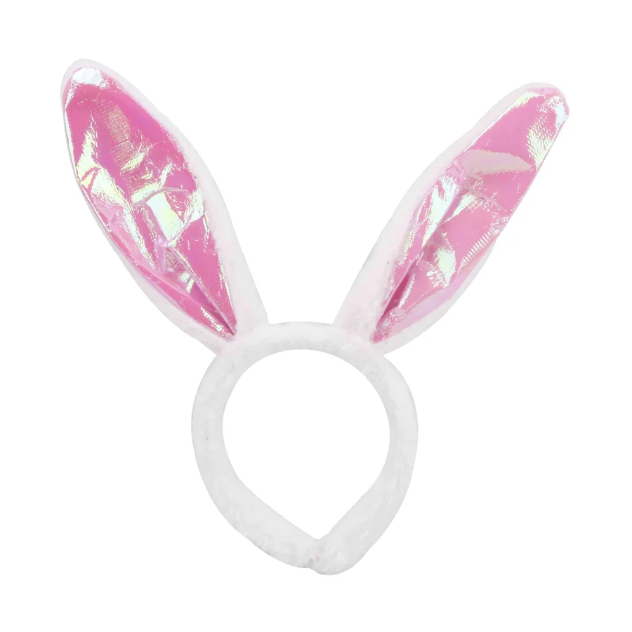 Pink iridescent bunny ear headband.