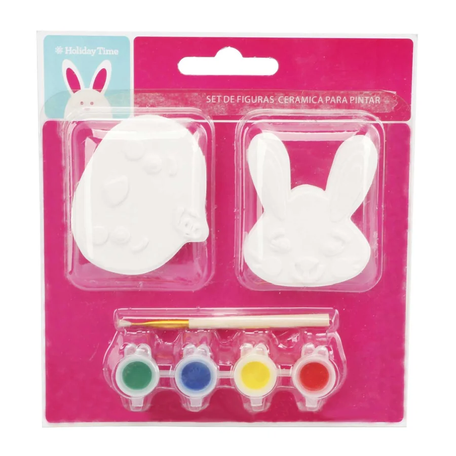 White ceramic Easter egg and bunny painting set.