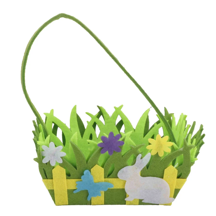 Felt grass basket with bunny and flowers.