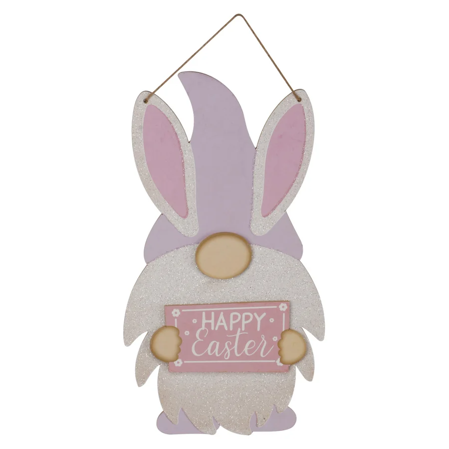 Wooden bunny gnome with 