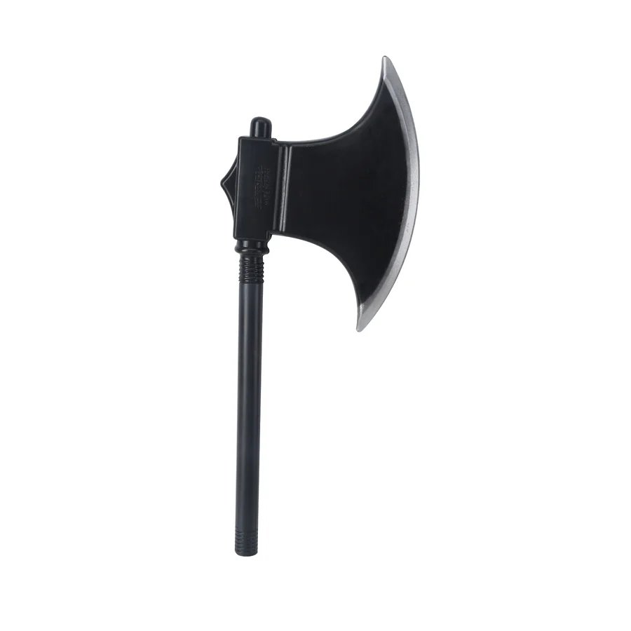 Black metal axe with curved blade.