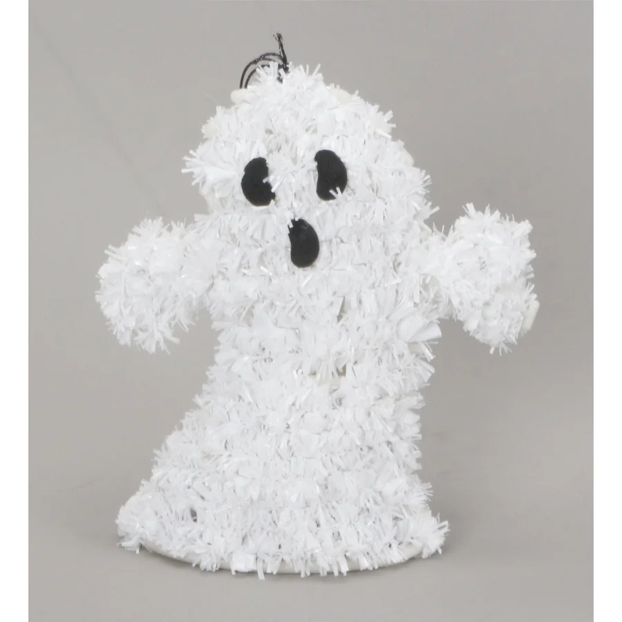 White tinsel ghost-shaped decoration.